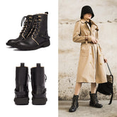 Crazy Horse Kampfstiefel Designer Retro Chunky Reitstiefel Dunkelkaffee/Schwarz